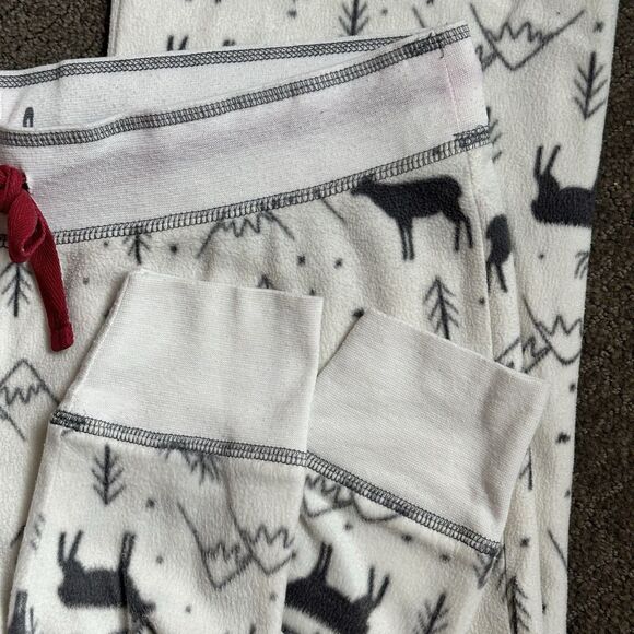 PJ Salvage Fleece Top Pajamas White Moose Winter Outdoors Long Sleeve Sz M - Picture 14 of 14